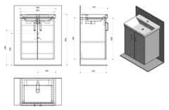 SAPHO THEIA umyvadlová skříňka 56,4x70x44,2cm, 2xdvířka, borovice rustik TH062-1616 - Sapho