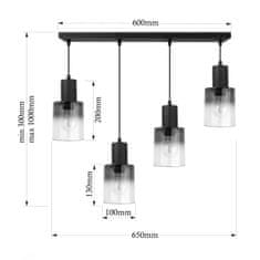 LIGHT FOR HOME Závěsné svítidlo s čtyřmi skleněnými stínidly na liště "ROBERTO", 4x60W, E27, Černá