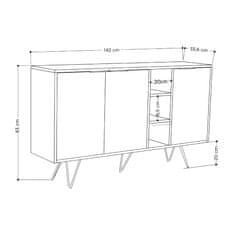 Houseland Komoda CLARA 142 cm dub přírodní