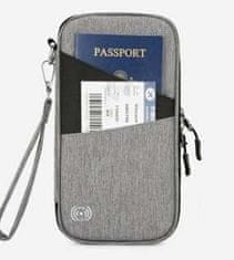 Daklos Bezpečnostní RFID pouzdro na pas a letenku, cestovní peněženka - šedá s černým detailem