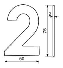 Číslo domovní č.2 75mm nerez ČER