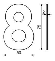 Číslo domovní č.8 75mm nerez ČER