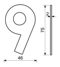 Číslo domovní č.9 75mm nerez ČER