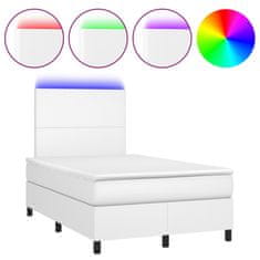 Vidaxl Box spring postel s matrací a LED bílá 120 x 190 cm umělá kůže