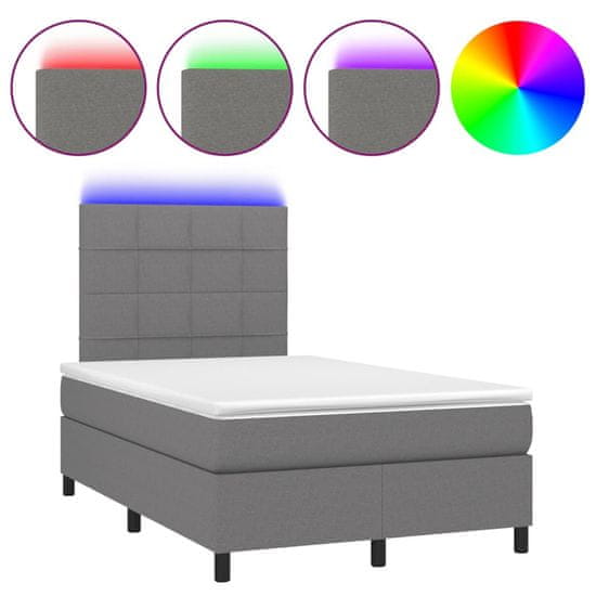 Vidaxl Box spring postel s matrací a LED tmavě šedá 120x200 cm textil