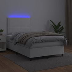 Vidaxl Box spring postel s matrací a LED bílá 120x200 cm umělá kůže