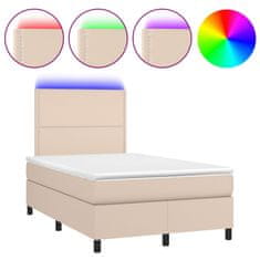 Vidaxl Box spring postel matrace a LED cappuccino 120x190cm umělá kůže