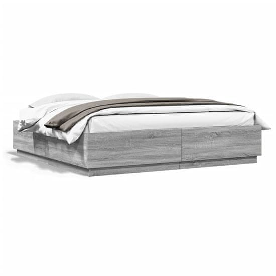 shumee Rám postele s LED osvětlením šedý sonoma 200 x 200 cm kompozit