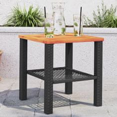 Greatstore Zahradní stolek černý 40 x 40 x 42 cm polyratan akáciové dřevo