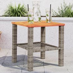 Greatstore Zahradní stolek šedý 40 x 40 x 42 cm polyratan akáciové dřevo