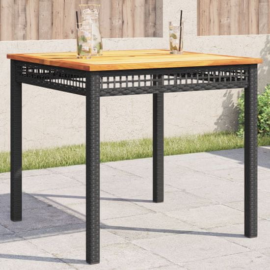 shumee Zahradní stůl černý 80 x 80 x 75 cm polyratan akáciové dřevo