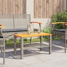 Greatstore Zahradní stolek šedý 70 x 38 x 42 cm polyratan akáciové dřevo