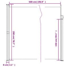 Vidaxl Zatahovací boční markýza taupe 200 x 500 cm