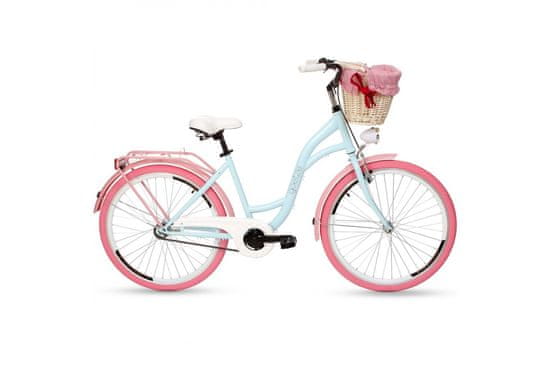 Goetze COLOURS dámské jízdní kolo, kola 26”, výška 150-170 cm, 1-rychlostní, modrá růžová kola