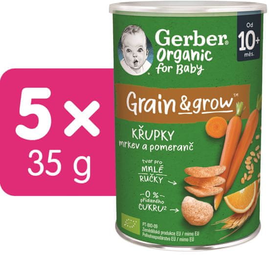 Gerber Organic křupky s mrkví a pomerančem 5x35 g