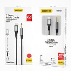 shumee Bavlněný opletený AUX audio kabel iPhone Lightning - mini jack 3,5mm 1m, šedý