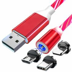 GFT Magnetický LED USB kabel 3v1 1m červený