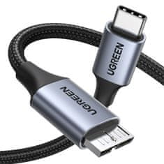 shumee Kabel pro SSD disk USB-C - micro USB-B 3.0 5Gb/s 3A 1m šedý