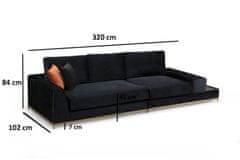 Atelier Del Sofa 4-místná pohovka Line With Side Table - Black, Černá, Zlatá