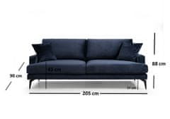 Atelier Del Sofa 3-místná pohovka Papira 3 Seater - Navy Blue, Modrá