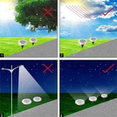 Netscroll Sada 4 solárních LED svítidel pro zahradu, cestu nebo terasu, elegantní zahradní osvětlení, zahradní lampy na solární energii, světelný senzor, 6-10 hodin bílého světla, 8 diod, SolarGardenLights