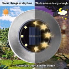 Netscroll Sada 4 solárních LED svítidel pro zahradu, cestu nebo terasu, elegantní zahradní osvětlení, zahradní lampy na solární energii, světelný senzor, 6-10 hodin bílého světla, 8 diod, SolarGardenLights