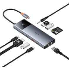 shumee 11v1 HUB adaptér USB-C na USB-C PD USB-C 3x USB-A HDMI AUX RJ-45 SD TF šedá