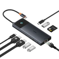 shumee 10v1 HUB adaptér USB-C na USB-C PD / 3x USB-A / 2x HDMI / RJ-45 / SD / TF černý