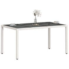 Vidaxl Zahradní stůl se skleněnou deskou bílý 150x90x75 cm polyratan