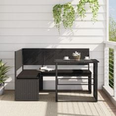 Petromila Zahradní pohovka ve tvaru L stolek a podušky černá polyratan