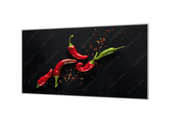 Glasdekor Ochranná deska papričky chilli tmavý podklad - Ochranná deska: 65x65cm, Lepení na zeď: S lepením na zeď