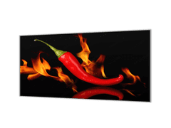 Glasdekor Ochranná deska chilli v ohni - Ochranná deska: 55x55cm, Lepení na zeď: S lepením na zeď