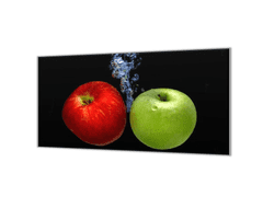 Glasdekor Ochranná deska zelené a červené jablko - Ochranná deska: 40x40cm, Lepení na zeď: S lepením na zeď