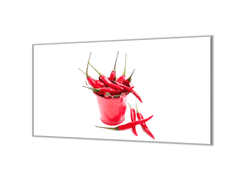 Glasdekor Ochranná deska chilli v červeném kyblíku - Ochranná deska: 55x55cm, Lepení na zeď: S lepením na zeď