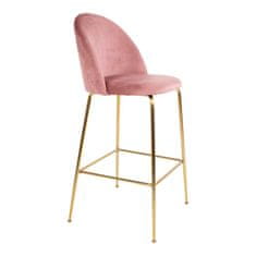 House Nordic Barová židle v sametu, růžová s nohami mosazného vzhledu, HN1214