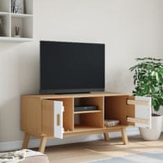 shumee TV skříňka OLDEN bílá a hnědá 114x43x57 cm masivní borové dřevo