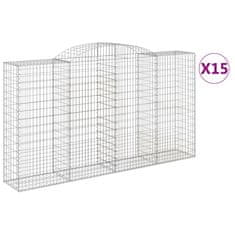 Vidaxl Klenuté gabionové koše 15ks 300x50x160/180cm pozinkované železo