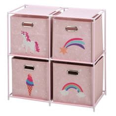 HOMESTYLING Zásuvková skříňka dětská 4 úložné boxy růžová