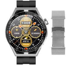 Rubicon Rubicon Rnce88-3 Silver Smartwatch - Černý Silikonový Řemínek + Stříbrný Náramek