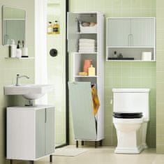 SoBuy SoBuy BZR137-GR Vysoká skříňka s rozkládacím pytlem na prádlo Koupelnová skříňka Úzká skříňka Koupelnový nábytek Bílo-zelená 31x167x30cm