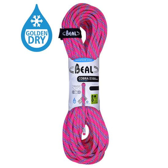 Beal Horolezecké lano Beal Cobra 8,6mm UNICORE Golden Dry fuchsia|60m