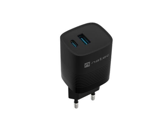 Natec Univerzální USB nabíječka RIBERA GaN 30 W, 1X USB-A, 1X USB-C, černá