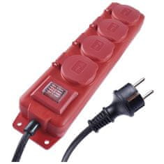 Emos Prodlužovací kabel P14131 Prodlužovací kabel 3 m / 4 zásuvky / s vypínačem / černo-červený / guma-neopren / 1,5 mm2