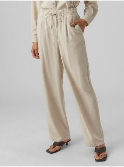 Vero Moda Béžové dámské kalhoty s příměsí lnu Vero Moda Jesmilo
