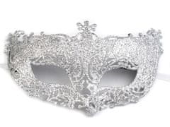 Karnevalová maska - škraboška s glitry - stříbrná