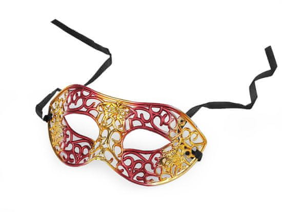 Karnevalová maska - škraboška metalická - červená zlatá