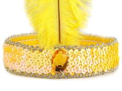 Karnevalová čelenka flitrová s peřím retro - žlutá