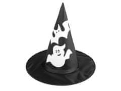Karnevalový klobouk čarodějnický pavučina, lebka, netopýr - černá duch