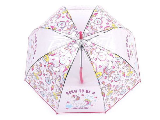 Dívčí průhledný vystřelovací deštník jednorožec - pink