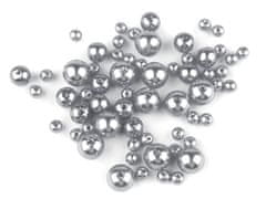 Plastové voskové korálky / perly Glance mix velikostí - F30/39/58 šedá